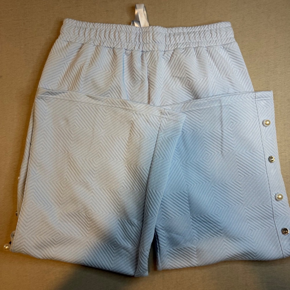 Simply Southern Light Blue Quilted Capri Pants Pearl Rhinestone Snap Large NEW - Picture 3 of 6